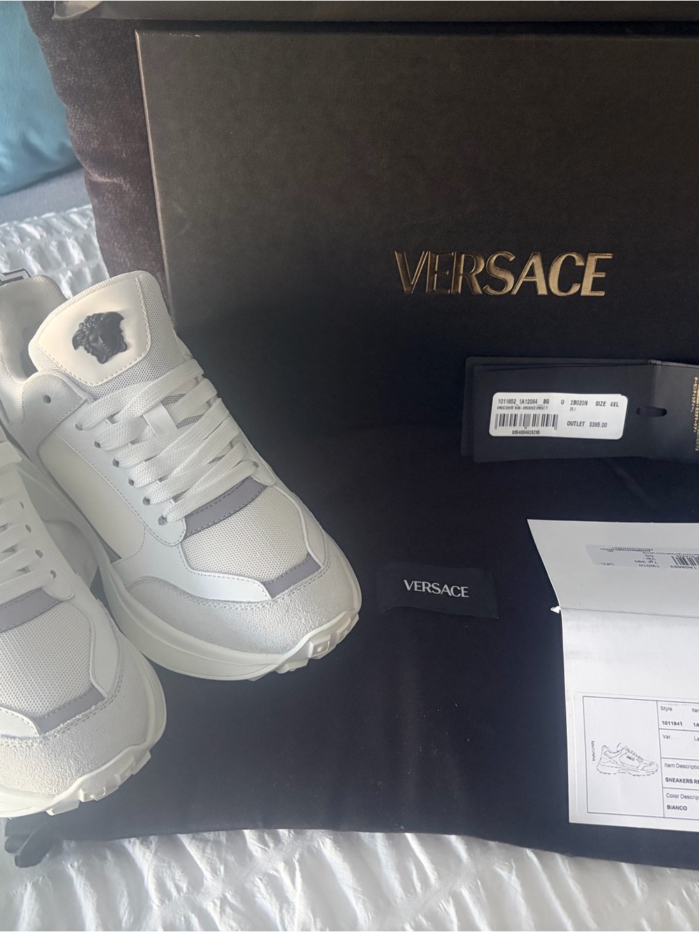 Versace White and Gray Women's Leather Mesh Sneakers with Medusa Patch